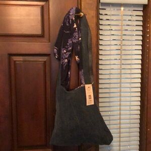 Stylish Denim Shoulder Bag with Purple Accents